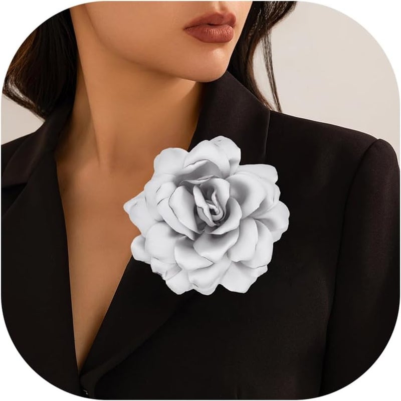 Decixde Satin Fabric Rose Flower Brooches - Handmade Floral Accessory for Wedding Party Dance Banquet Ceremony - Size: 4.72in - Image 1